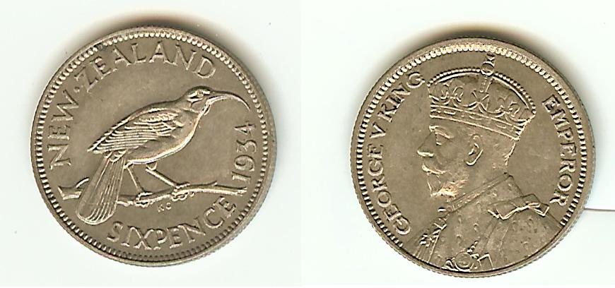 New Zealand 6 Pence 1934 AU